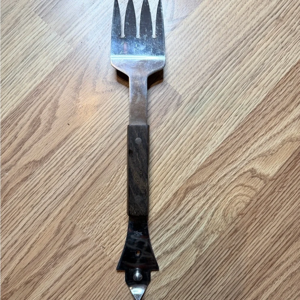 Silver   Vintage Vernco  wood Metal Serving Fork bottle opener